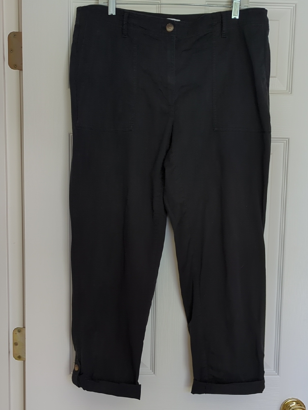 J Jill Black Cotton Stretch Casual Pants With Button-Cuffing Option Size 14 GUC